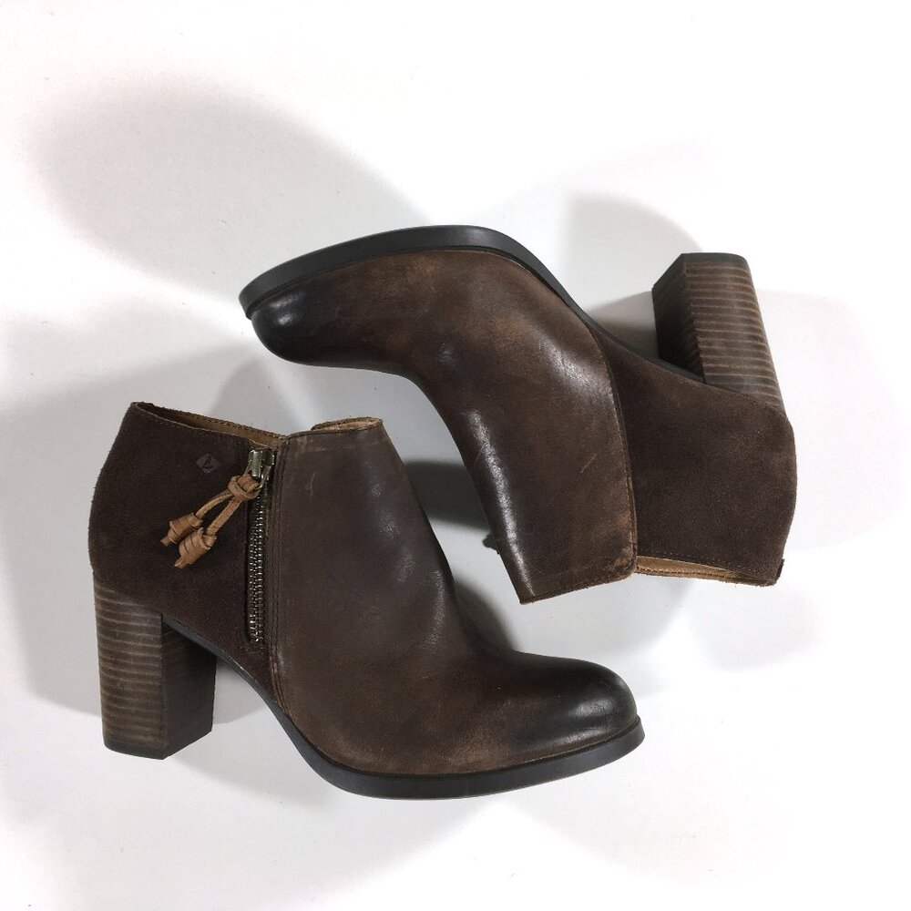 Sperry Top Sider Dasher Booties Womens Size 7.5 M Brown Leather Side Zip - Picture 2 of 9